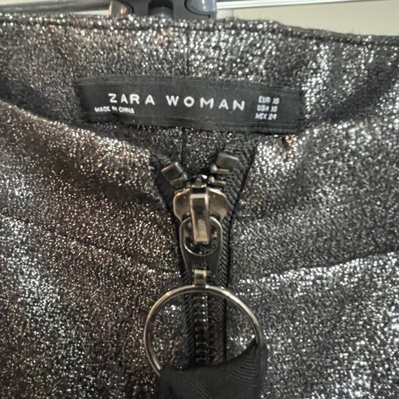 1725 Gorgeous Zara Black And Silver High Rise Metallic Pants  Size XS - Picture 6 of 9